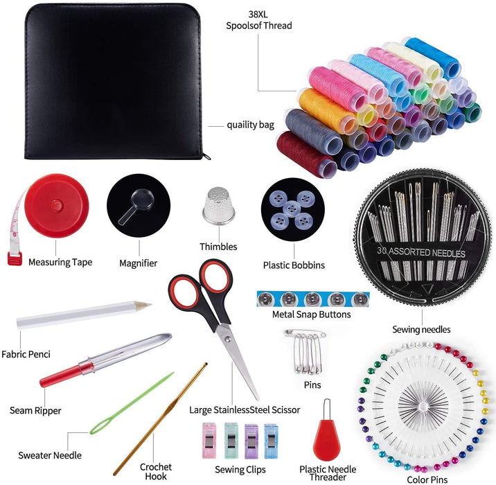 126 Pcs Sewing Kit, Portable Sewing Thread with Needle and Thread Kit, Sewing Suppliers Accessories Tools with Black Carrying Case for Quick Fixes