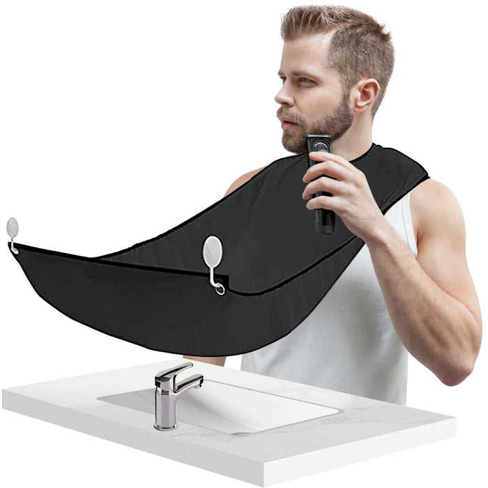 Beard Apron Cape for Men, Non-Stick Beard Bib with Suction Cups, Portable Beard Apron for Shaving Trimming, Gift for Dad and Husband, Black