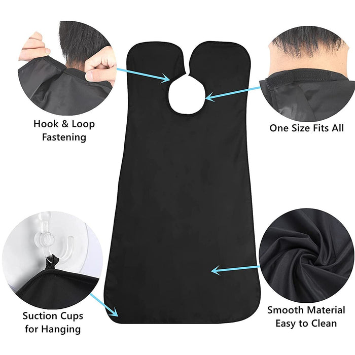 Beard Apron Cape for Men, Non-Stick Beard Bib with Suction Cups, Portable Beard Apron for Shaving Trimming, Gift for Dad and Husband, Black