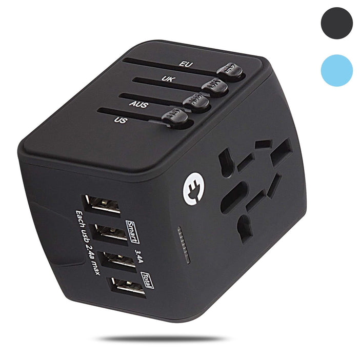 European Travel Plug Adapter, Universal International Power Adapter with 2.4A 4 USB, All in One Wall Charger for UK, EU, AU, AUS (Black)