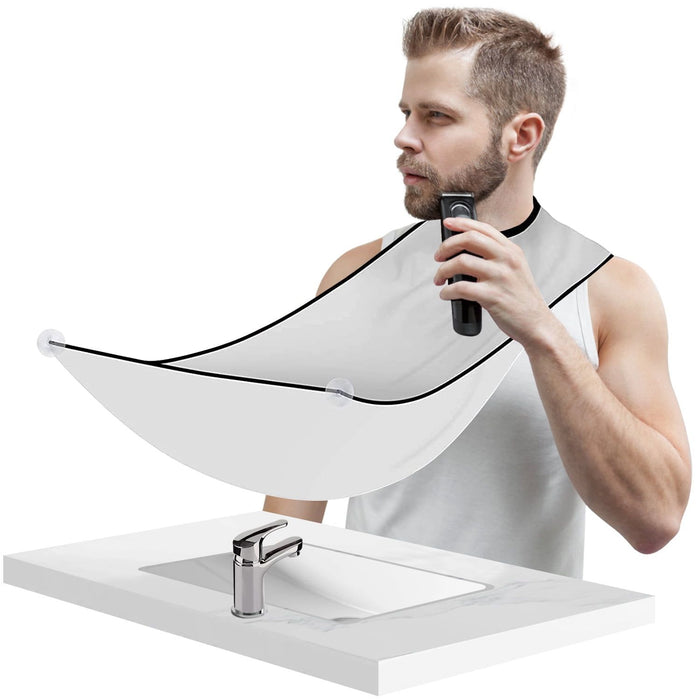 Beard Apron Cape for Men, Non-Stick Beard Bib with Suction Cups, Portable Beard Apron for Shaving Trimming, Gift for Dad and Husband, White