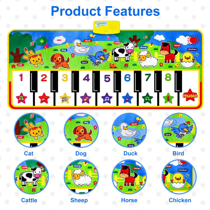 Piano Mat for Kids, 53'' x 23'' Electronic Piano Keyboard Play Dance Mat, Musical Playmat Early Education Toys Gift for 3-6 Year Old Boys Girls