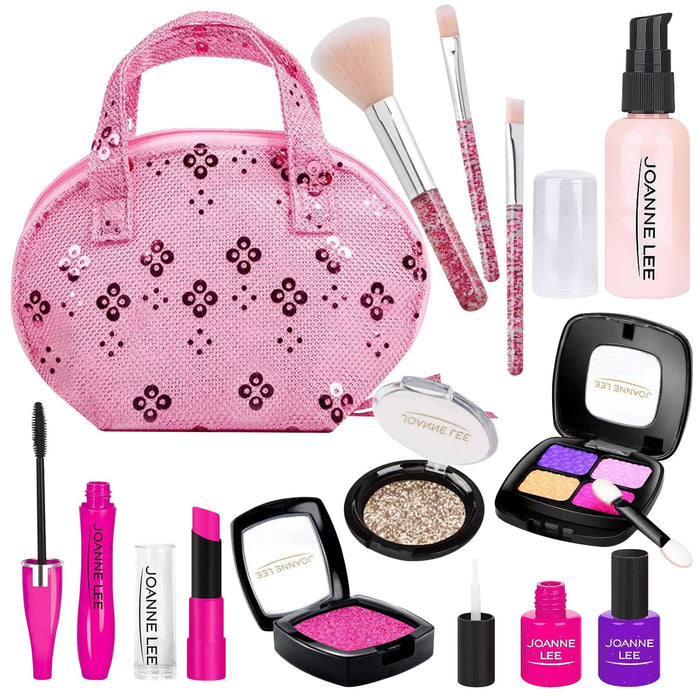 Pretend Makeup Kit for Girls, 12 Pcs Fake Play Makeup Set with Cosmetic Bag, Toddler Cosmetic Vanity Set for 3, 4, 5, 6, 7, 8 Years Old Girls Birthday Gifts