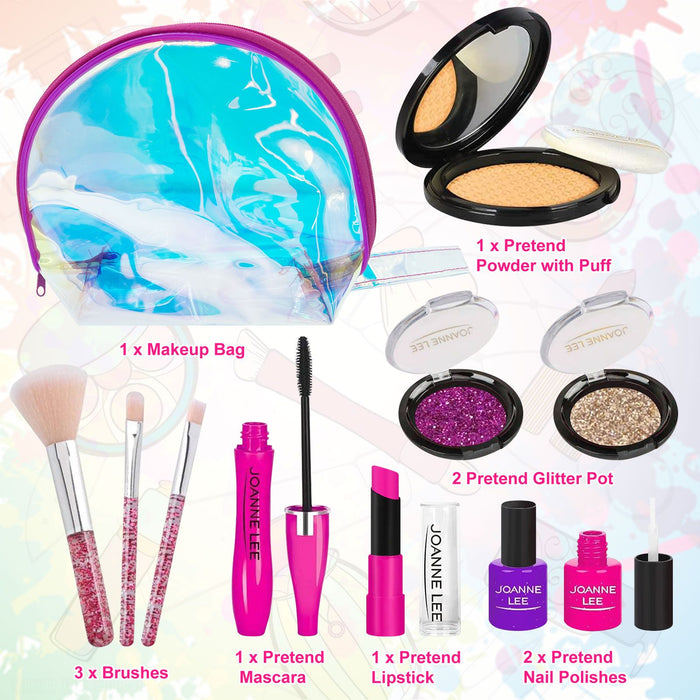 Pretend Makeup Kit for Girls, Fake Make Up Set with Cosmetic Bag, Toddler Cosmetic Beauty Set for 3, 4, 5, 6, 7, 8 Year Old Little Princess Birthday Gifts