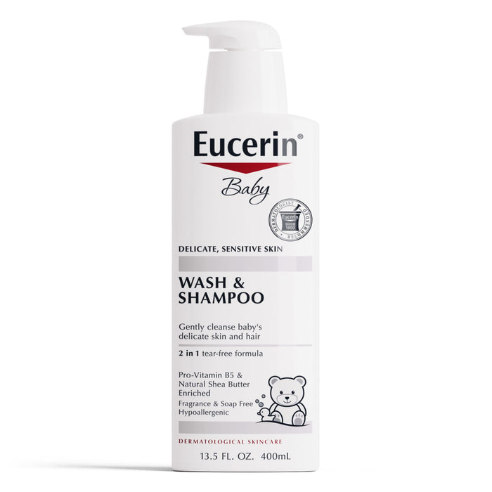 Eucerin Baby Unscented Baby Shampoo and Body Wash, Tear Free Baby Shampoo and Wash, 13.5 Fl Oz Pump Bottle