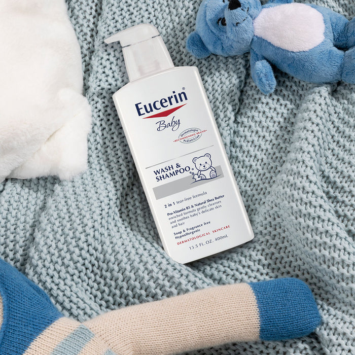 Eucerin Baby Unscented Baby Shampoo and Body Wash, Tear Free Baby Shampoo and Wash, 13.5 Fl Oz Pump Bottle