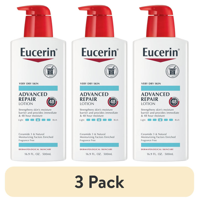 (3 pack) Eucerin Advanced Repair Body Lotion, Fragrance Free, 16.9 fl oz Bottle