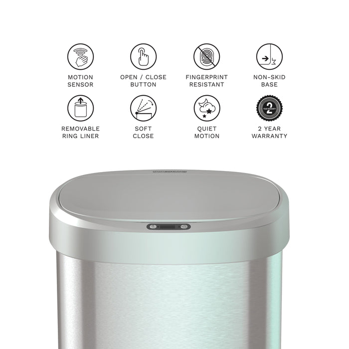 Nine Stars 13.2 Gallon Motion Sensor Trash Can with Stainless Steel Lid