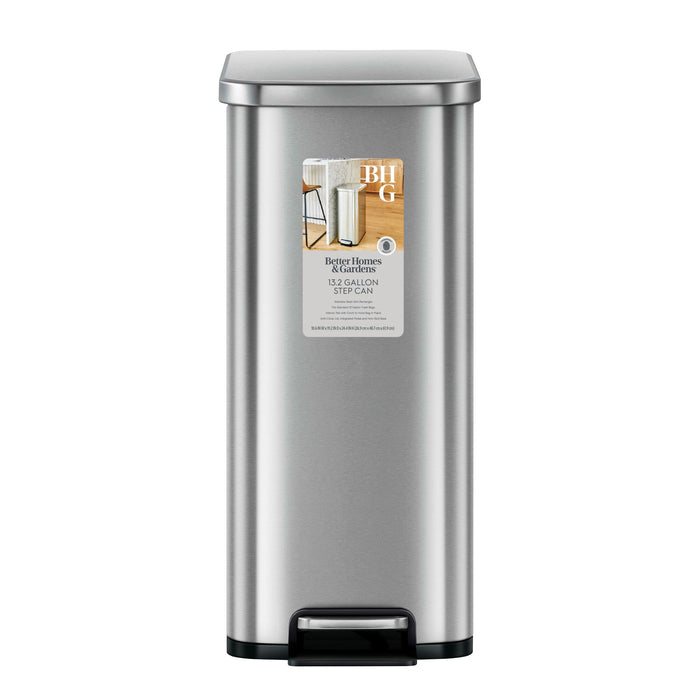 Better Homes & Gardens 13.2 Gallon Slim Kitchen Trash Can, Stainless Steel Kitchen Step Trash Can