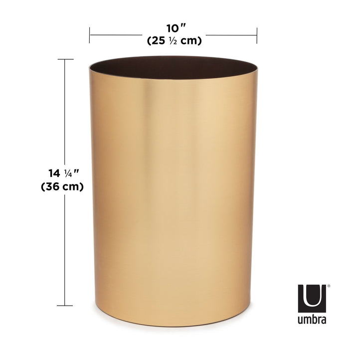 Umbra 4.5 gal Metalla Plastic Open Top Bathroom Trash Can, Matte Brass