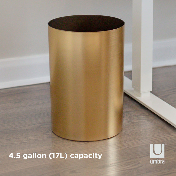 Umbra 4.5 gal Metalla Plastic Open Top Bathroom Trash Can, Matte Brass