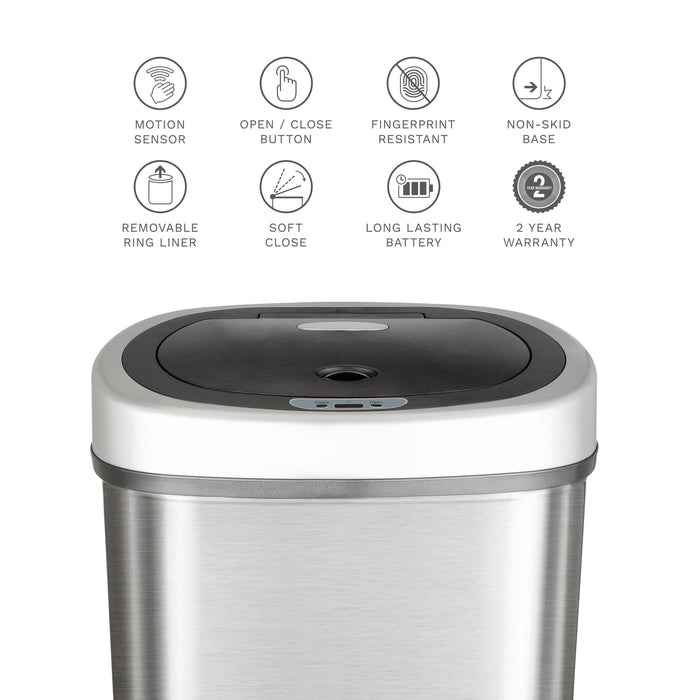 Nine Stars 13 Gallon Trash Can, Motion Sensor Kitchen Trash Can, Stainless Steel with Plastic Lid