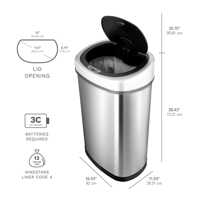 Nine Stars 13 Gallon Trash Can, Motion Sensor Kitchen Trash Can, Stainless Steel with Plastic Lid