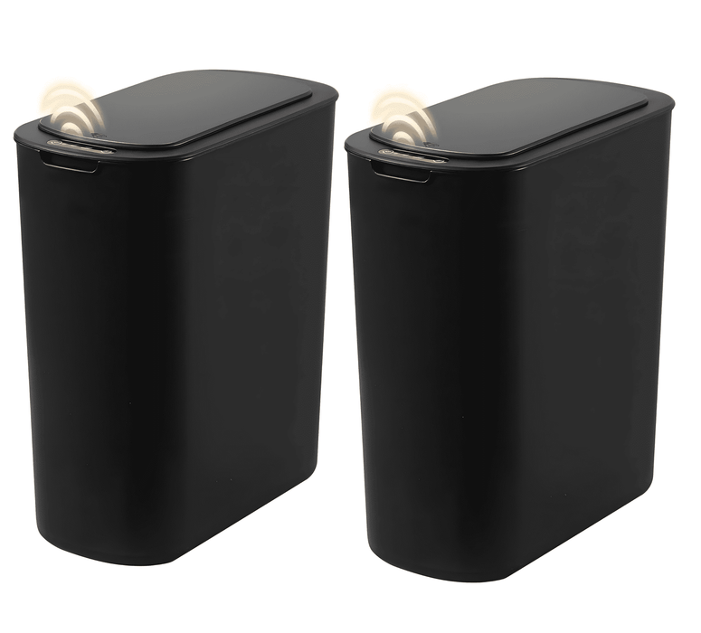 2 Pack 3.2 Gallon Automatic Touchless Garbage Can, Small Motion Sensor Smart Trash Can, Slim Waterproof Trash Bin for Bedroom, Bathroom, kitchen, Office, Living Room, Black