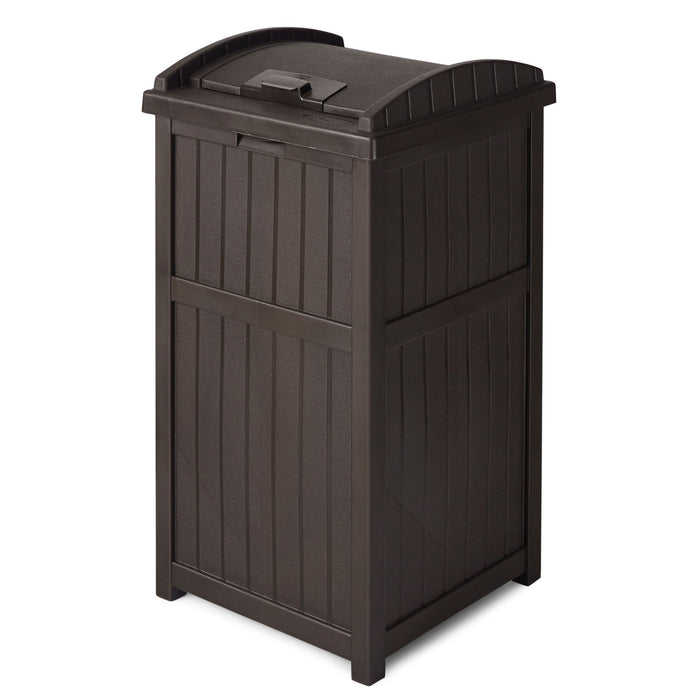 Suncast 33-Gallon Capacity Outdoor Garbage Can Hideaway with Secure Lid, Java Brown