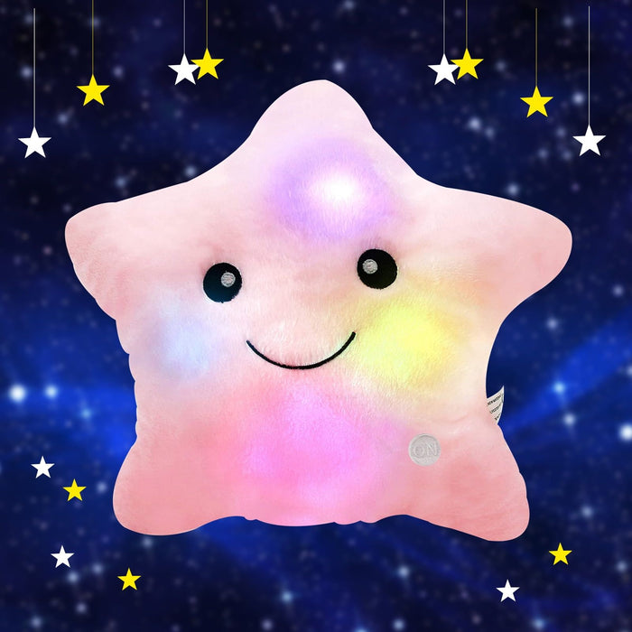 Twinkle Star Plush Pillow, LED Night Light Glowing Cushion, Creative Stuffed Toys Birthday Christmas Gifts for Kids Toddlers, Pink