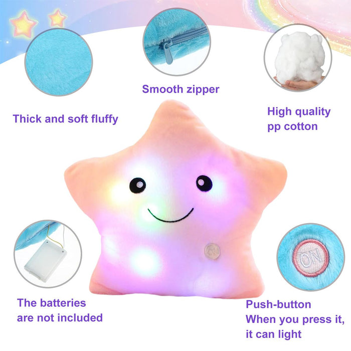 Twinkle Star Plush Pillow, LED Night Light Glowing Cushion, Creative Stuffed Toys Birthday Christmas Gifts for Kids Toddlers, Pink