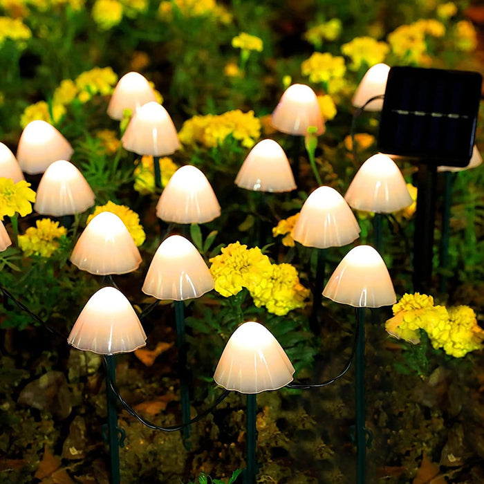 Solar Mushroom Lights, 24FT 12 LED Solar String Lights Outdoor, Waterproof Solar Mushroom Lamp for Yard Patio Decor (Warm White)