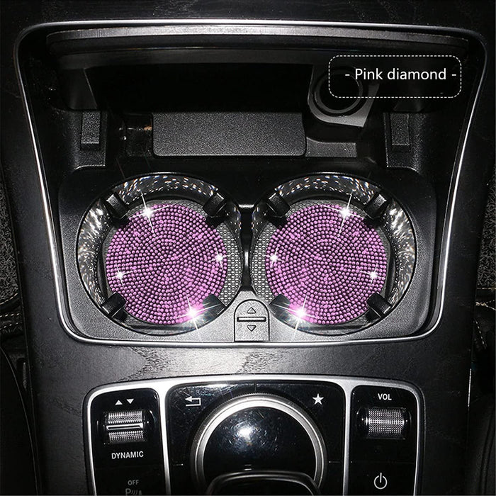 Car Cup Holder Coaster, 4 Pack 2.75 inch Bling Cup Holder, Crystal Car Cup Mat, Universal Vehicle Interior Accessories for Women (Pink)