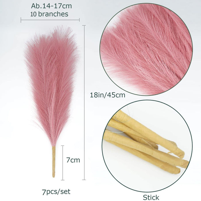 10 Pcs 18"/45cm Faux Pampas Grass Floral with 7 Fluffy Stems, Artificial Fake Flower Boho Decor Branches Plants for Vase Filler Farmhouse Home Wedding Decor (Pink)