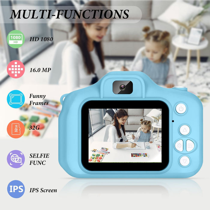 Kids Camera Toys, Digital Camera with 32GB SD Card, Toddler Camera Christmas Birthday Gifts for 3-10 Year Old Boys Girls Toys, Blue