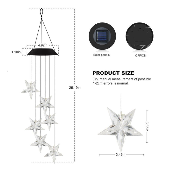 Solar Star Wind Chime, Outdoor LED Star Wind Chimes Yard Decor, Gardening Wind Bell Light Gifts for Women Garden Home