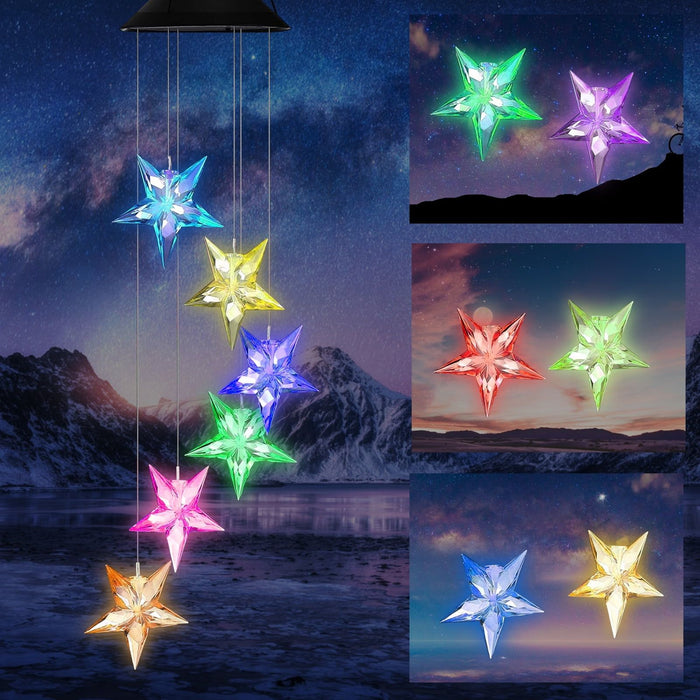 Solar Star Wind Chime, Outdoor LED Star Wind Chimes Yard Decor, Gardening Wind Bell Light Gifts for Women Garden Home