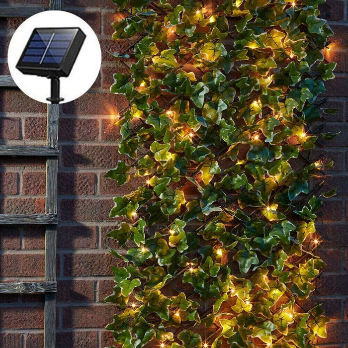 Solar Ivy String Light, 10M 100 LED Artificial Maple Leaf String Lights Waterproof Fairy Night Lights for Outdoor Wedding Party Garden Decor