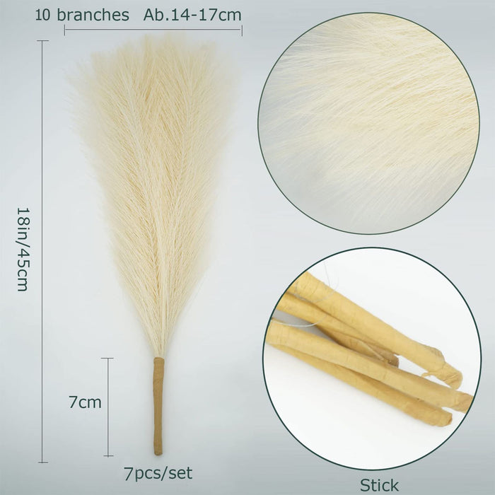 10 Pcs 18"/45cm Faux Pampas Grass Floral with 7 Fluffy Stems, Artificial Fake Flower Boho Decor Branches Plants for Vase Filler Farmhouse Home Wedding Decor (Beige)