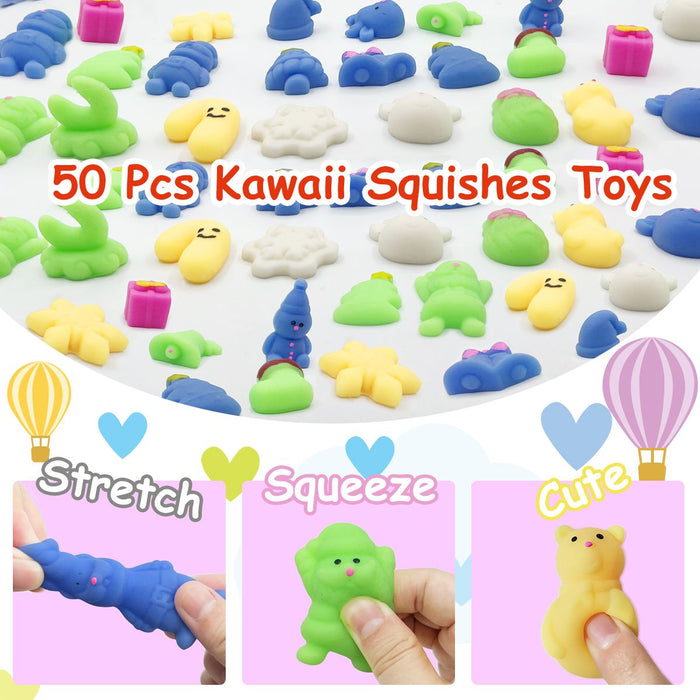 50 Pcs Christmas Mochi Squishy Toys, Kawaii Squeeze Toy for Kids, Mini Squishies Stress Relief Toys for Boys Girls Birthday Gift, Christmas Party Favors (Random)