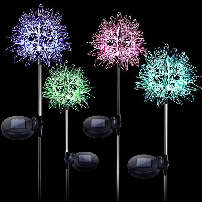 LED Solar Dandelion Ground Light, Outdoor Waterproof Solar Powered Garden Landscape Decorative Lights for Yard Lawn Patio Walkway Backyard, 4 Pack