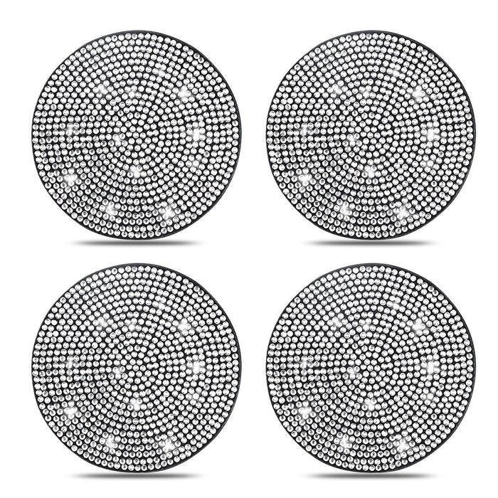 Car Cup Holder Coaster, 4 Pack 2.75 inch Bling Cup Holder, Crystal Car Cup Mat, Universal Vehicle Interior Accessories for Women (White)