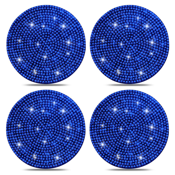 Car Cup Holder Coaster, 4 Pack 2.75 inch Bling Cup Holder, Crystal Car Cup Mat, Universal Vehicle Interior Accessories for Women (Blue)