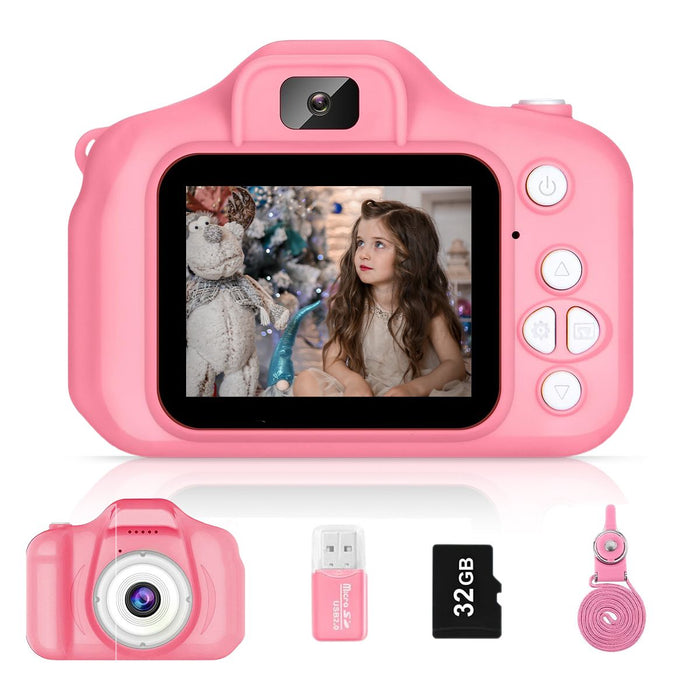 Kids Camera Toys, Digital Camera with 32GB SD Card, Toddler Camera Christmas Birthday Gifts for 3-10 Year Old Boys Girls Toys, Pink