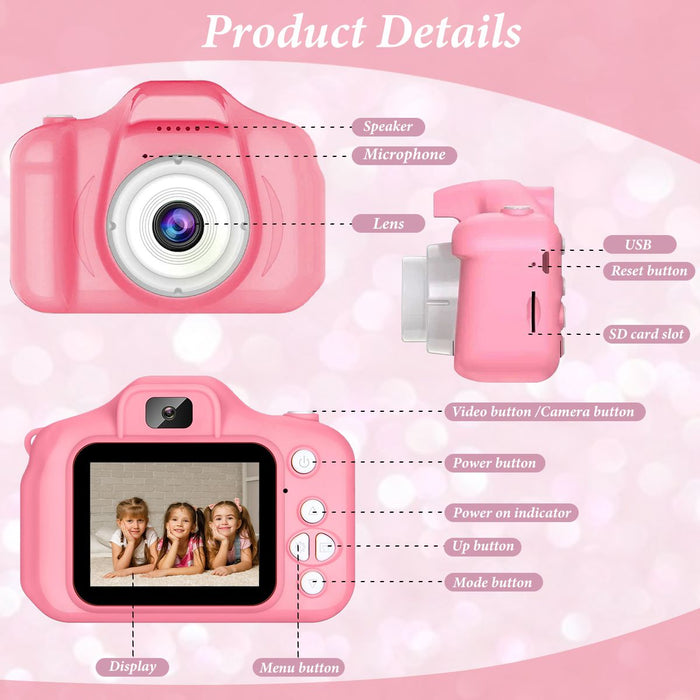 Kids Camera Toys, Digital Camera with 32GB SD Card, Toddler Camera Christmas Birthday Gifts for 3-10 Year Old Boys Girls Toys, Pink