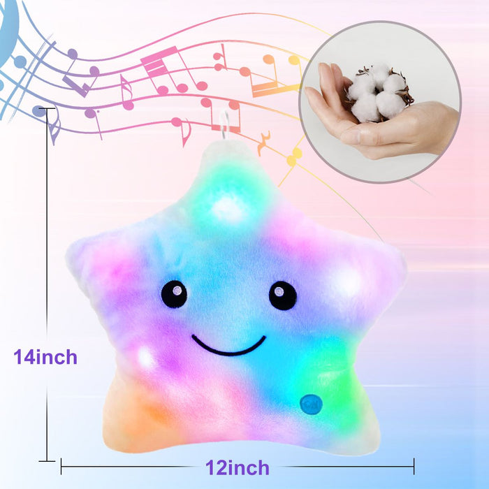 Twinkle Star Plush Pillow, LED Night Light Glowing Cushions, Creative Stuffed Toys Birthday Christmas Gifts for Kids Toddlers, White