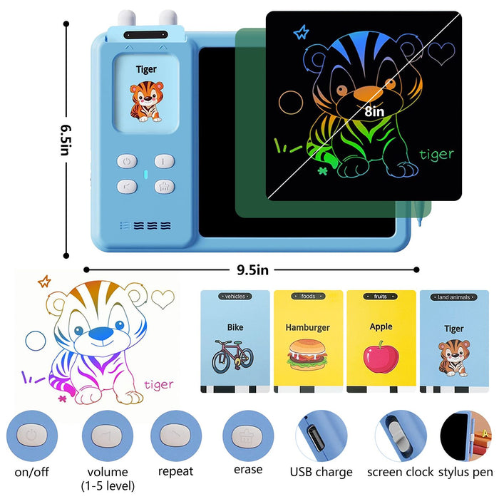 Educational Learning Toys for 3 4 5 6 Year Old, Toddler Doodle Board, LCD Writing Tablet with 112 Learning Flash Cards and 224 Words for Boys and Girls Birthday Gifts, Blue