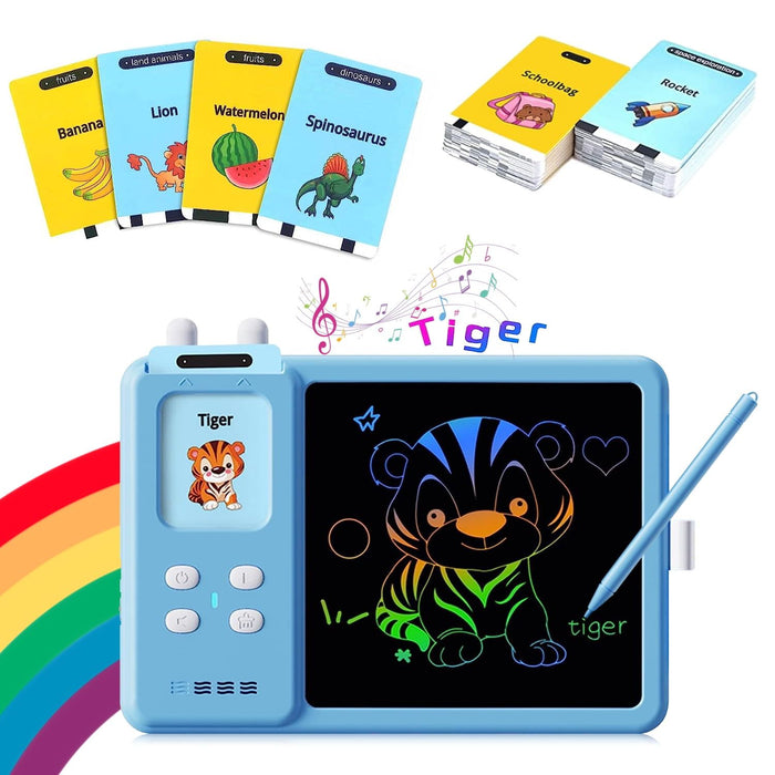 Educational Learning Toys for 3 4 5 6 Year Old, Toddler Doodle Board, LCD Writing Tablet with 112 Learning Flash Cards and 224 Words for Boys and Girls Birthday Gifts, Blue