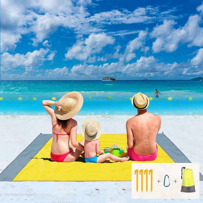 Beach Blanket, 83" x 78" Waterproof Sand Free Beach Mat for 4-7 Adults, Outdoor Picnic Blanket for Travel, Camping, Hiking, Yellow