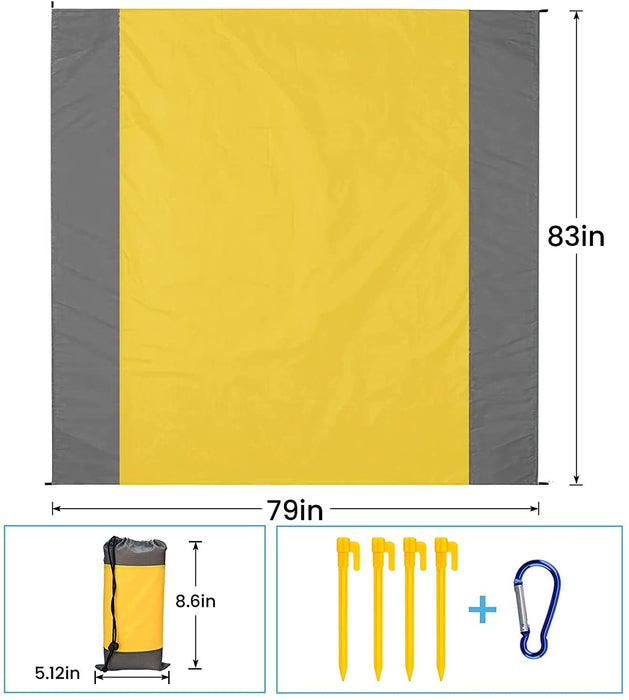 Beach Blanket, 83" x 78" Waterproof Sand Free Beach Mat for 4-7 Adults, Outdoor Picnic Blanket for Travel, Camping, Hiking, Yellow