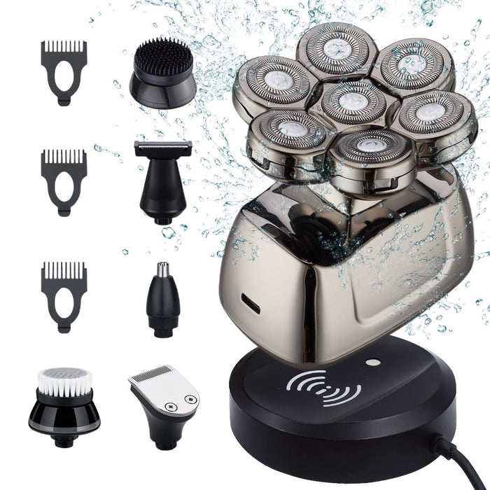 6-in-1 Electric Head Shaver, Waterproof Head Electric Razor with Rotary Design & LED Display, Rechargeable Grooming Shaver Kit for Bald Men