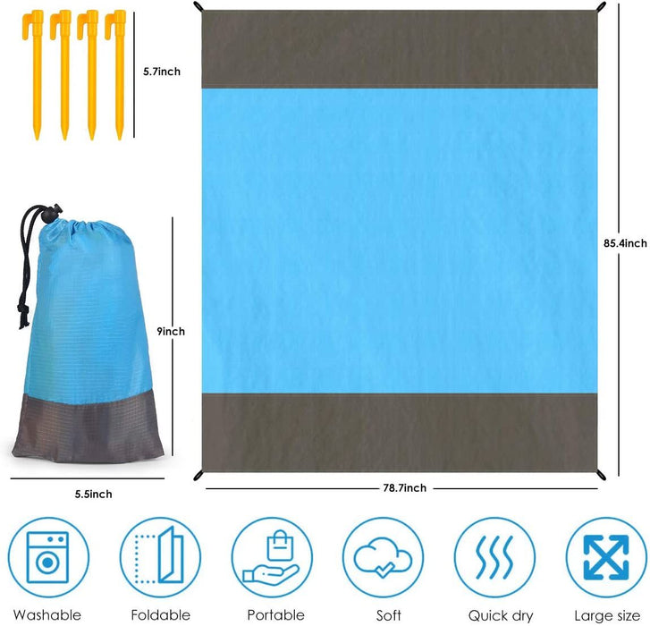 Beach Blanket, 83" x 78" Waterproof Sand Free Beach Mat for 4-7 Persons, Outdoor Picnic Blanket for Travel, Camping, Hiking (Blue)