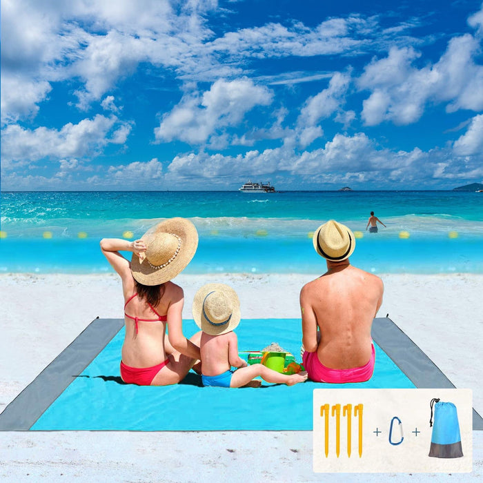 Beach Blanket, 83" x 78" Waterproof Sand Free Beach Mat for 4-7 Persons, Outdoor Picnic Blanket for Travel, Camping, Hiking (Blue)