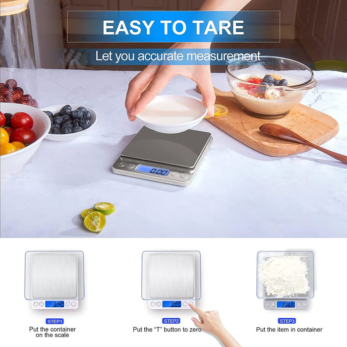 Digital Kitchen Scale, 1kg x 0.01g Gram Scale, Cooking Food Scale with LCD Display, Small Pocket Scale with 2 Trays for Baking, Jewelry, Herbs, Seasoning