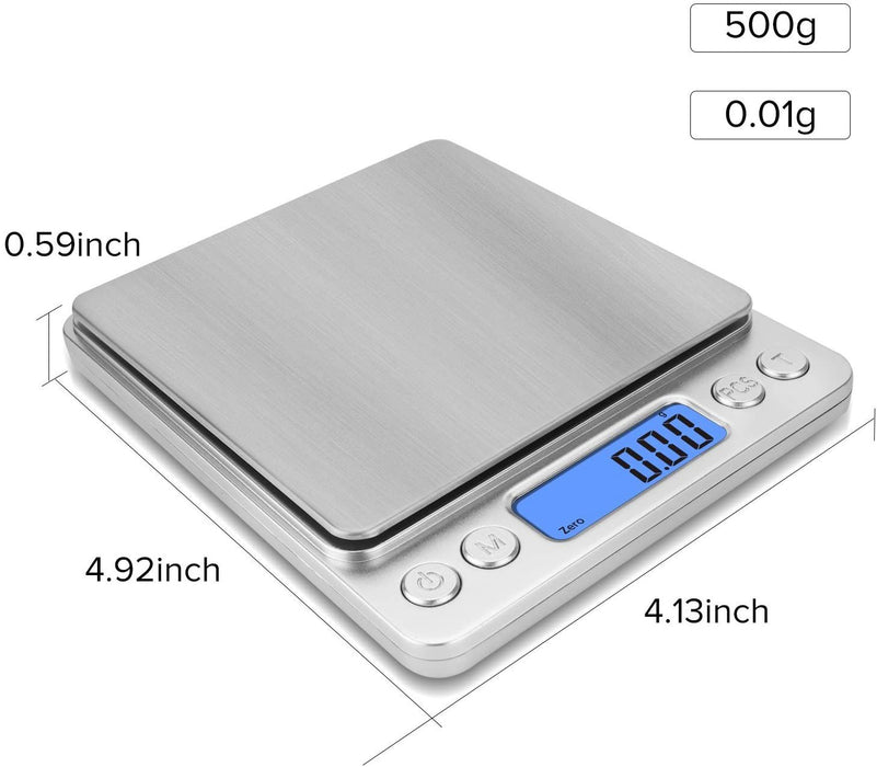 Digital Kitchen Scale, 500g x 0.01g Gram Scale, Cooking Food Scale with LCD Display, Small Pocket Scale with 2 Trays for Baking, Jewelry, Herbs, Seasoning