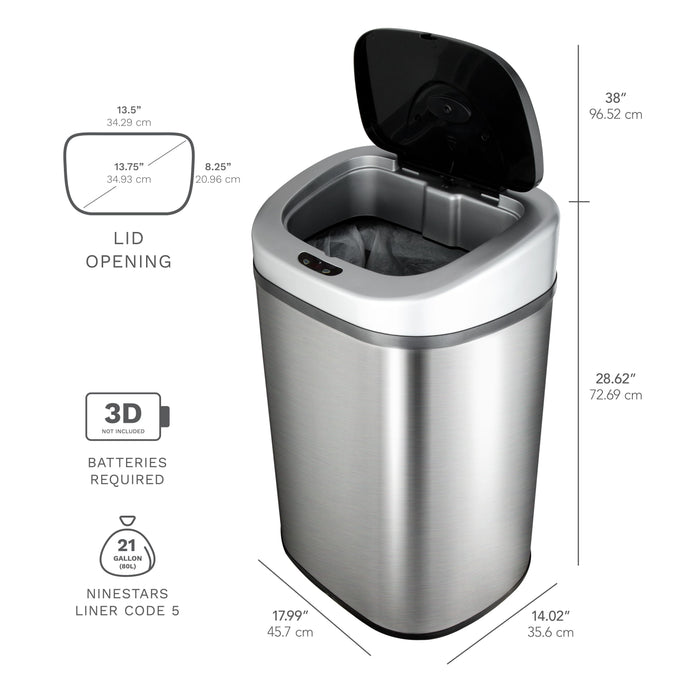 Nine Stars 21.1 Gallon Trash Can, Motion Sensor Touchless Kitchen Trash Can, Stainless Steel