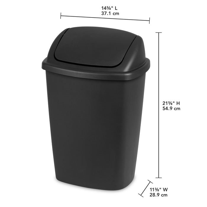 Sterilite 7.5 Gallon SwingTop Trash Can, Plastic, Kitchen, Black Trash Can