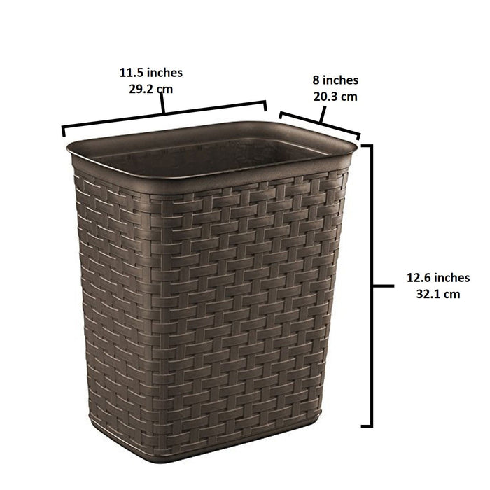 Sterilite 3.4 Gallon Trash Can, Plastic Weave Bathroom Trash Can, Brown