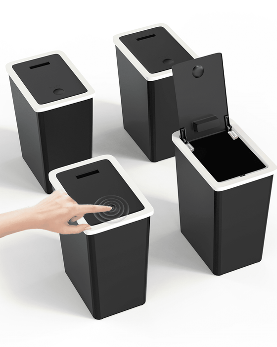 4 Pack Bathroom Trash Can with Lid, 3.2 Gallon Pop-Up Lid Kitchen Garbage Bin for Home,Plastic,Black