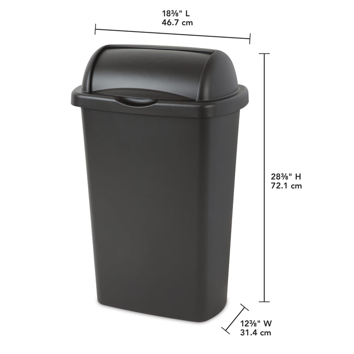 Sterilite 13 Gal. Roll Top Wastebasket, Plastic, Kitchen, Black